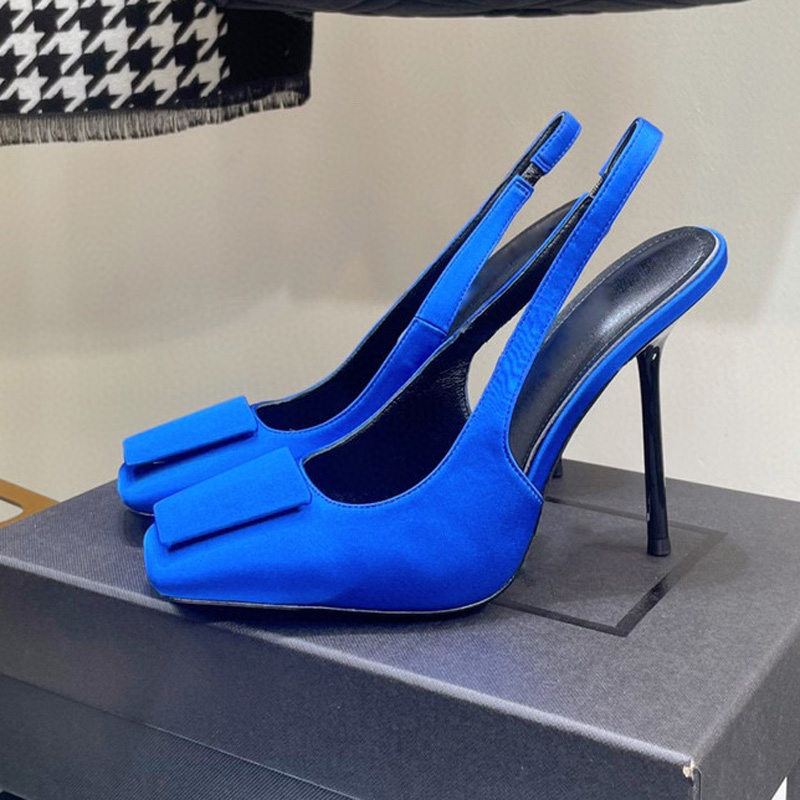 Scarpe eleganti in raso di seta giallo blu Scarpe da donna Décolleté con punta a punta Fibbia Tacco alto di lusso Nero 11,5 cm Scarpe da ballo sexy poco profonde Scarpe da sposa Taglia grande US12