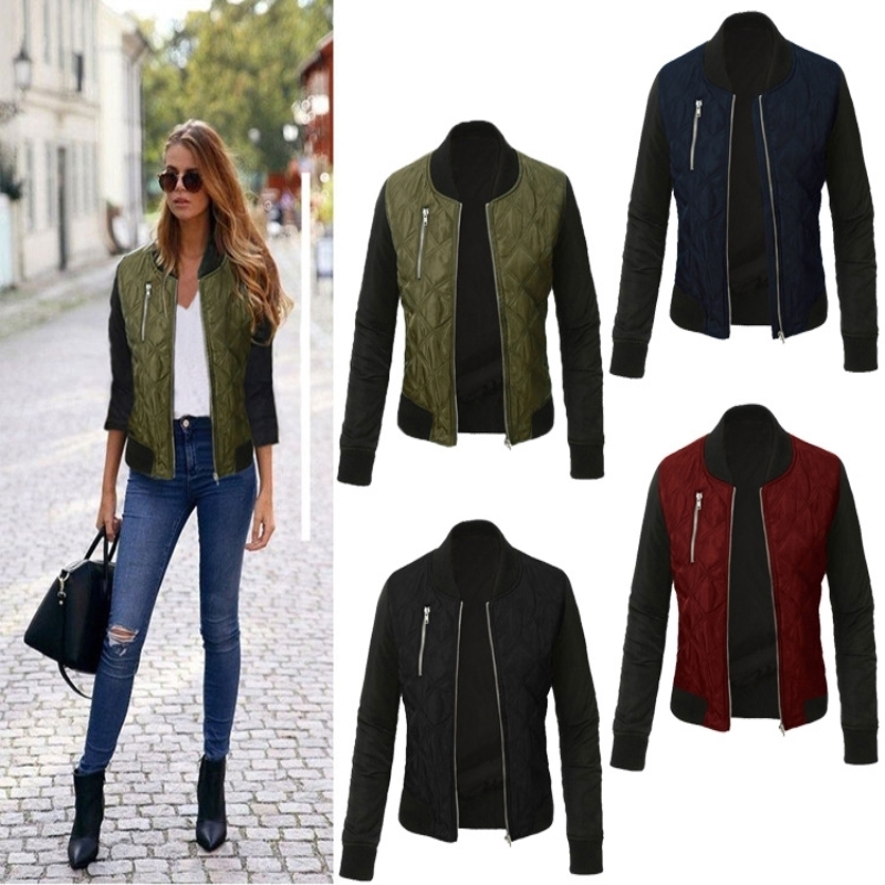 Jaquetas femininas Outono Inverno Lazer Moda Sólida Jaqueta Oneneck Zipper Costura Acolchoada Bomber Jacket Casacos 220907