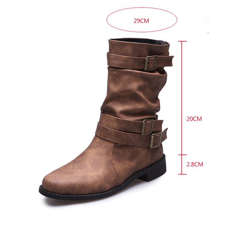 2022 retro chunky heel platform women boots independent station round head low heel smoke tube motorcycle large size 35-43