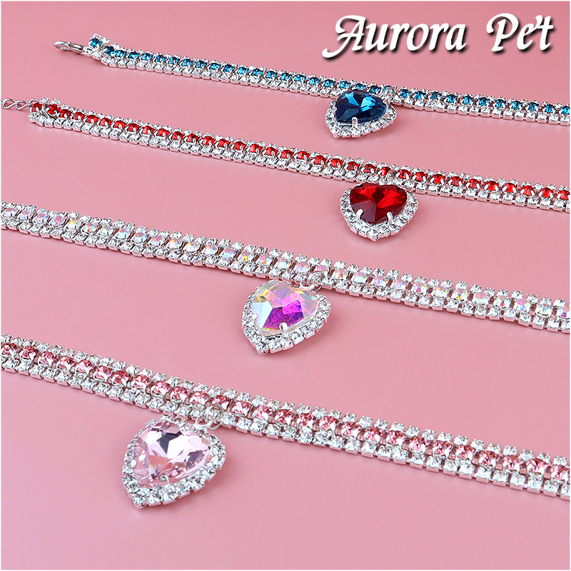 Diy Sweet Luxury Pet Collar Love Pendant Pet Supplies Love Crystal Luxury Collar Kitten Collar Cat Halsband