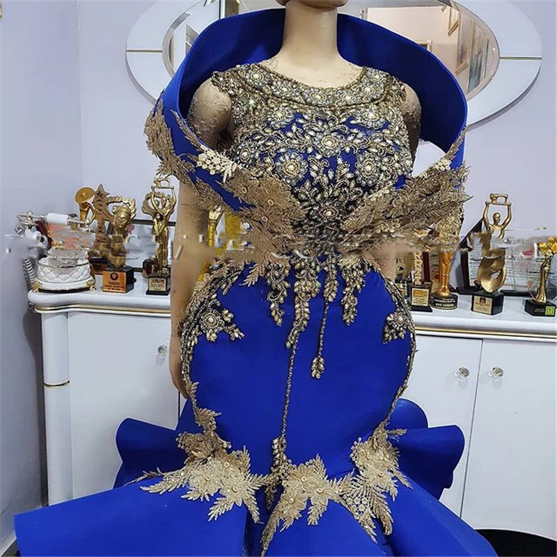 Aso Ebi Mermaid Plus 크기 크기 파티 드레스 아프리카 이브닝 가운 Royal Blue Luckury Black Black Girls From Party Gown vesidos de noche