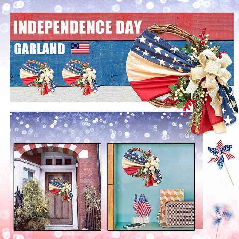 Couronnes de fleurs décoratives couronnes de porte d'entrée pour le jour de l'indépendance Memorial patriotique et 4 juillet Jour des vétérans