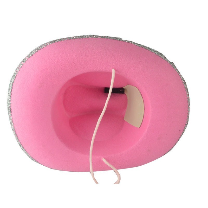 Brede Rand Hoeden Kroon Roze Cowboy Caps Western Cowgirl Hoed voor Vrouwen Meisje Feather Edge Glanzende Pailletten Tiara Cowgirl Hoeden Feest Fedor4775853