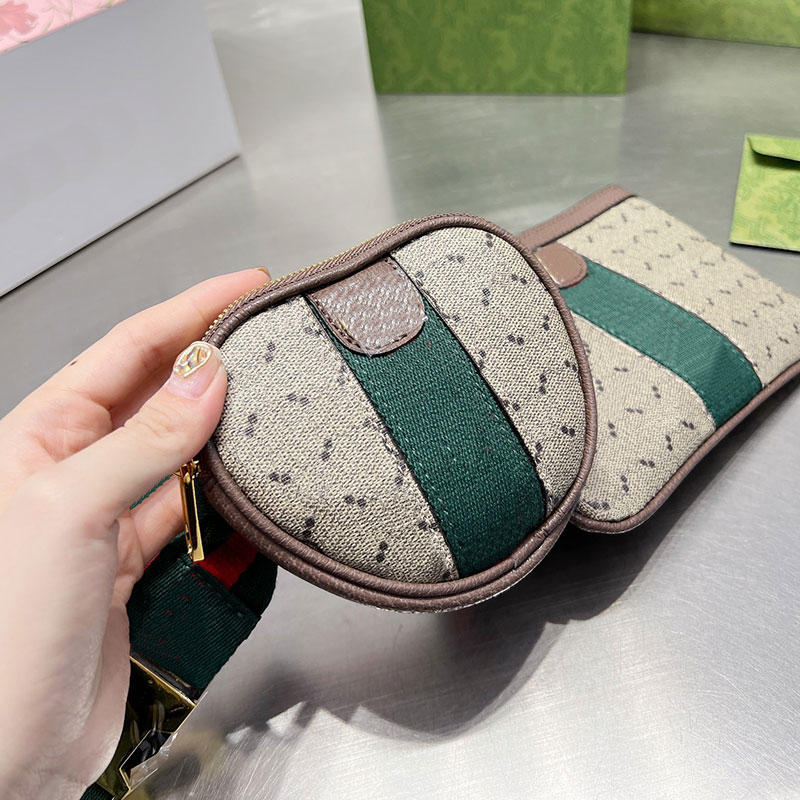 Women Ophidia Pocket Waist Bags Hand Clutch Handbags Purse Red Green Ribbon Canvas Leather Heart Pocket Two Wallets Change Wallet292T