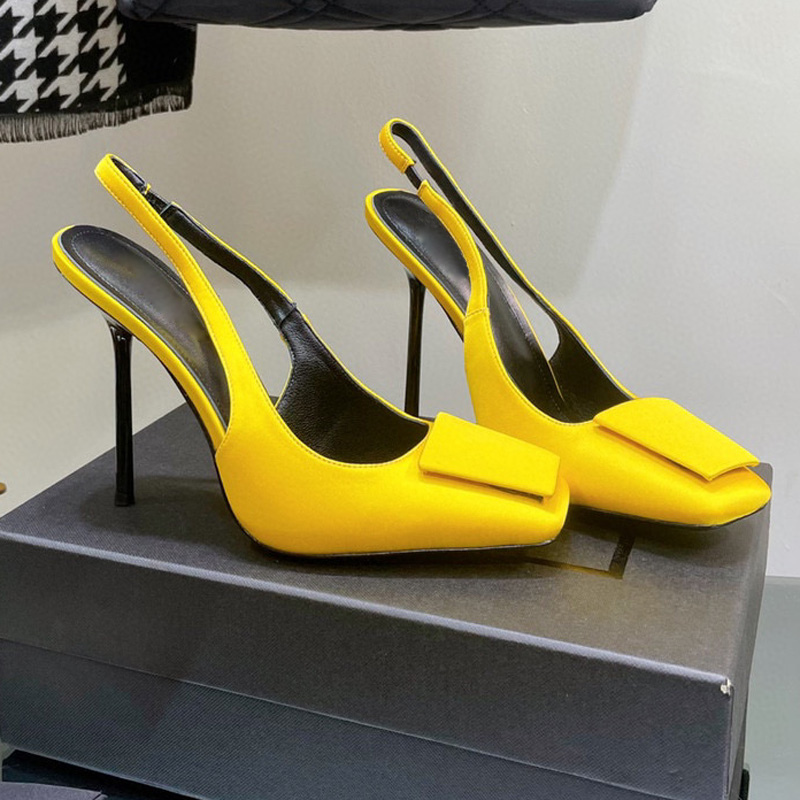 Scarpe eleganti in raso di seta giallo blu Scarpe da donna Décolleté con punta a punta Fibbia Tacco alto di lusso Nero 11,5 cm Scarpe da ballo sexy poco profonde Scarpe da sposa Taglia grande US12