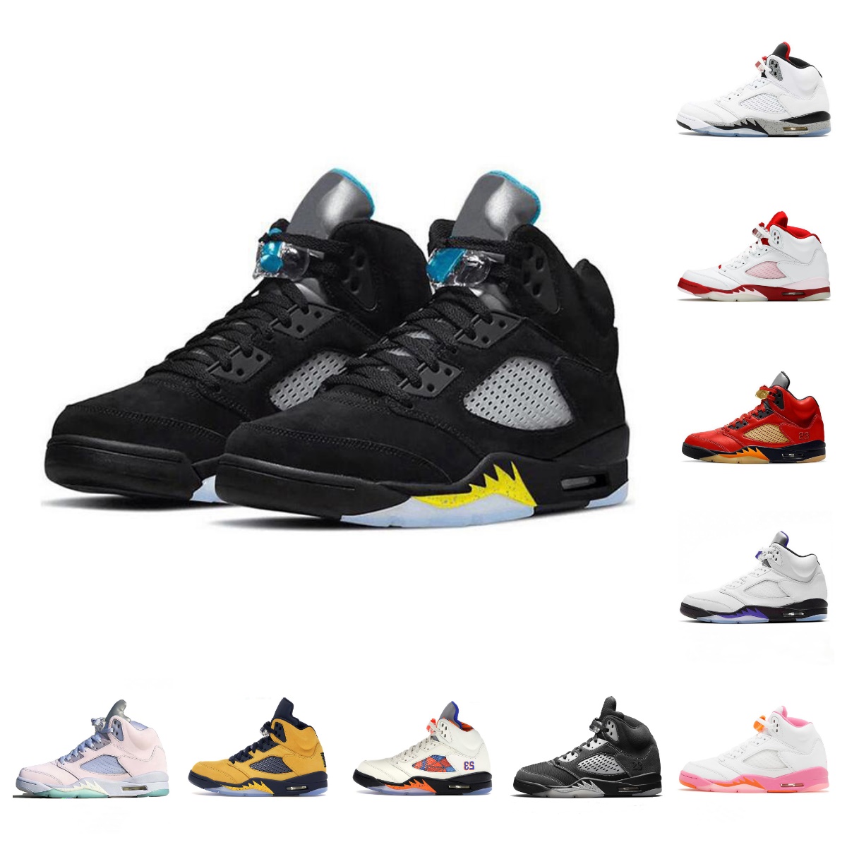 Jumpman 5 5s Basketball Shoes Mens Oreo Sail White Cement Dark Concord Green Bean Raging Racer Blue Fire Red Silver Black Metallic Alternate Grape What The Sneakers