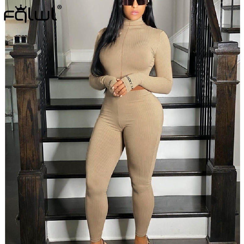 Women's Two Piece Pants FQLWL Lucky Label Outfits Activewear Fitness Elastic Crop Top Leggings Matching Tracksuit Female 220907