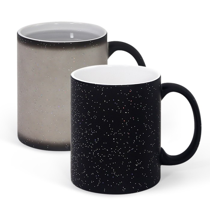 11oz Sublimation Hot Change Color Sparkle Ceramics Mugs Thermal Transfer Glitter Black Mug with Handle DIY Coffee Water Bottle US Warehouse B6