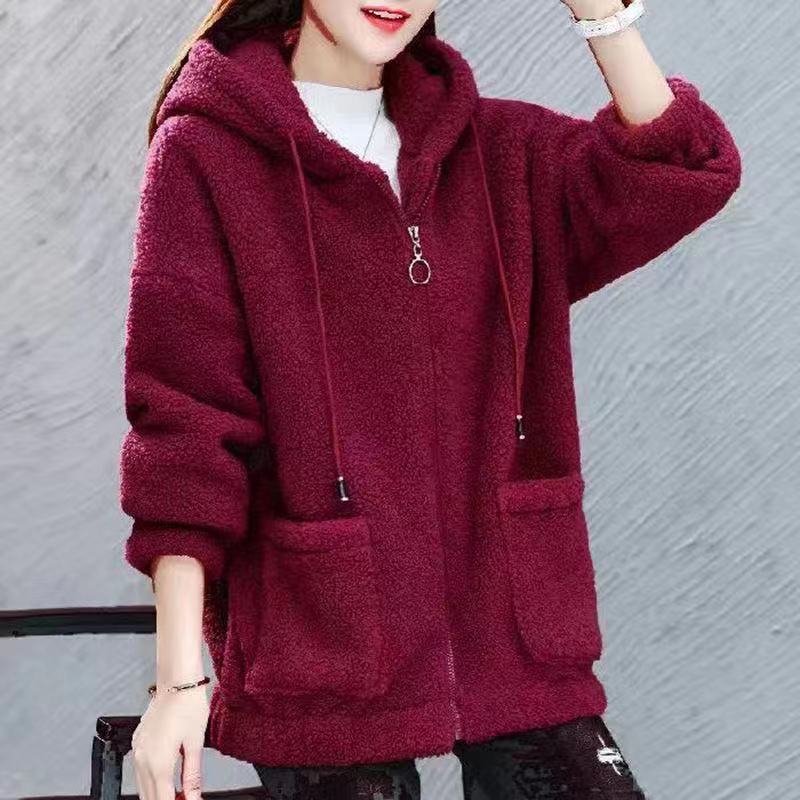 Kvinnorjackor Autumn och Winter Jackets Fashion Casual Artificial Lamb Wool Coat Stitching Hooded Zipper Ladies Korean Women 220907