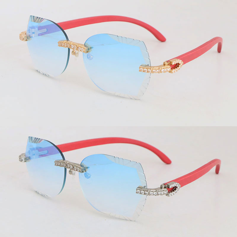 Överlägsna leverantörer Hela stora stenar solglasögon för kvinnor Luxury Diamond Cut Lens Rimless Sun Glasses Mane and Female 8200757 R2055