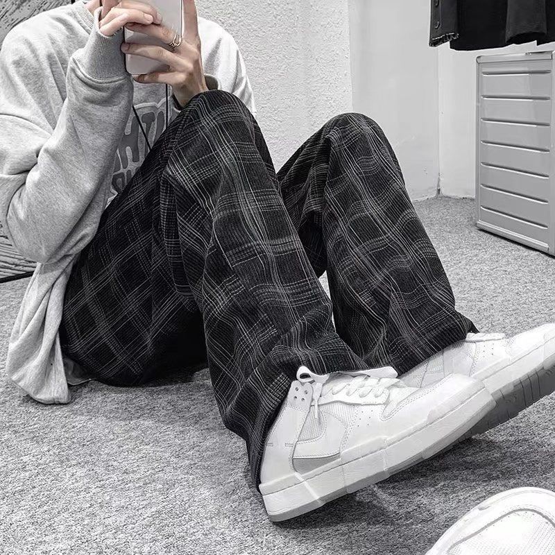 Herenbroek corduroy vintage plaid broek heren streetwear wide been baggy broek harajuku mode heren kleding techwear casual 220907