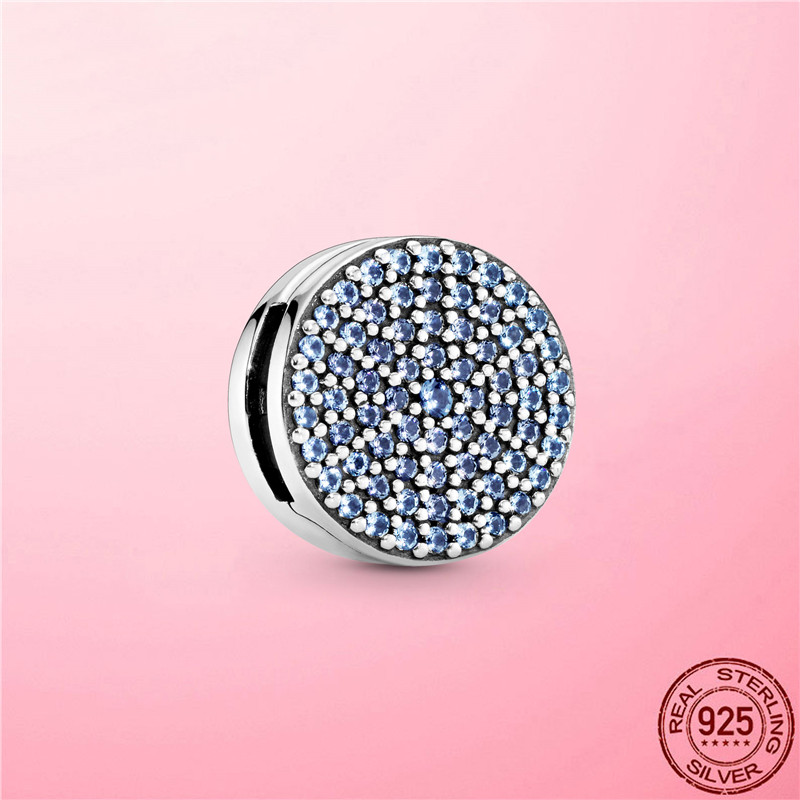 925 Charme de prata Bercas Berradia de pavimento azul Round Paves Fit Pandora Charms Bracelet Acess￳rios de j￳ias DIY