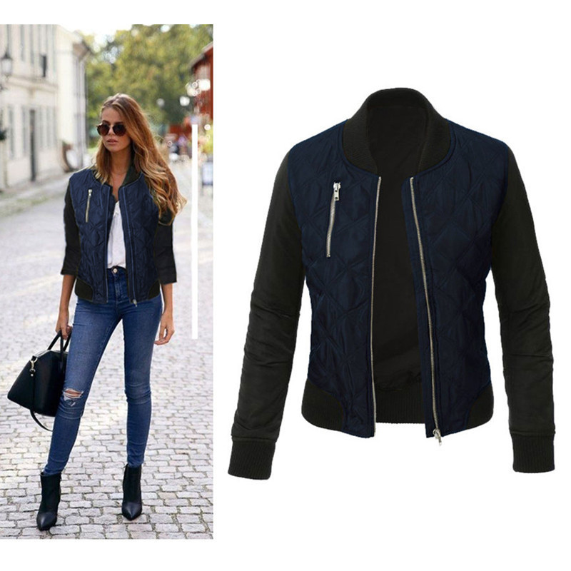 Jaquetas femininas Outono Inverno Lazer Moda Sólida Jaqueta Oneneck Zipper Costura Acolchoada Bomber Jacket Casacos 220907