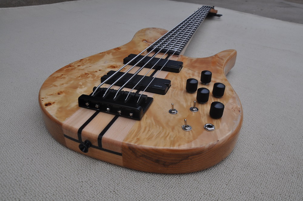 5 strun elektryczna gitara basowa z fornirą klonu Burl Maple Rosewood Fretboard 24 progów