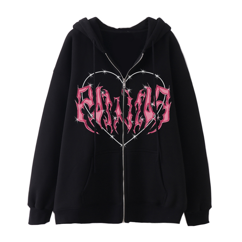 Sudaderas con capucha para mujer Sudaderas Ropa Kawaii Invierno Impresión de gran tamaño con capucha Algodón Talla grande Manga larga Zip Up Sudadera con capucha 220906