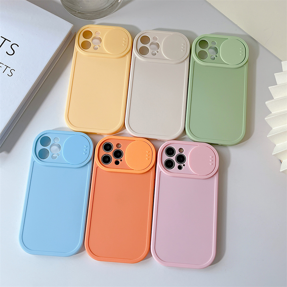 Casos de telefone colorido de doce s￳lido para iPhone 13 12 11 Pro Max x xs max xr slide camera lente prote￧￣o contra choques de choques tampa