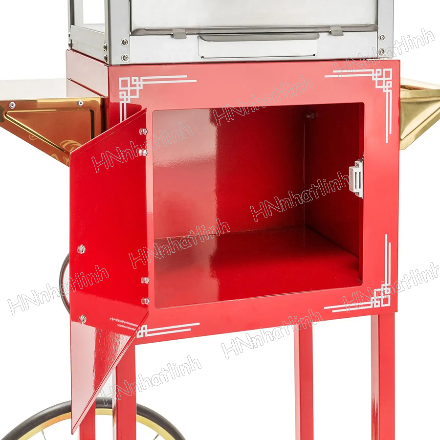 Équipement de traitement des aliments Noir Rouge Machine à pop-corn Chariot professionnel Bouilloire de 6 oz pour jusqu'à 32 tasses Machine à pop-corn de cinéma vintage avec lumière intérieure