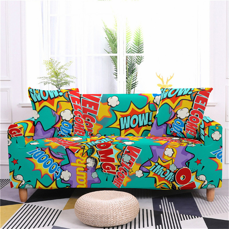 Chaves de cadeira Sofá de sofá de graffiti Slipcovers Slipcohing para a sala de estar Removível e lavável desenhos animados 1 2 3 4 lugares 220906