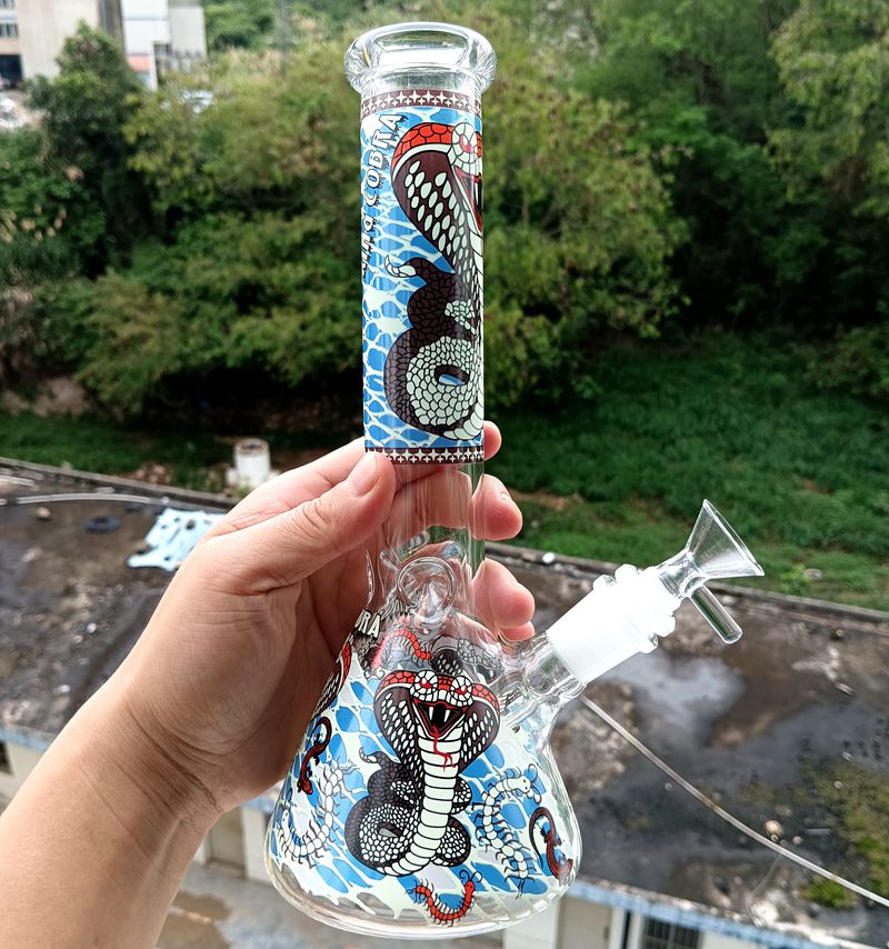 8.5 inch Glass Water Bong Hookahs with Colorful Pattern Thick Smoking Pipes Recycler with Female 18mm Joint