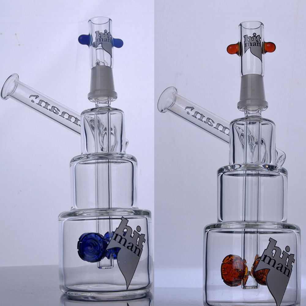 Handgeblazen Kleine Bong Waterpijpen Mini Hitman Waterpijp Bubbler 3 Lagen Cake Pocket Glazen Bongs Percolator Olie Rigs Roken Accessoire met 14mm Joint