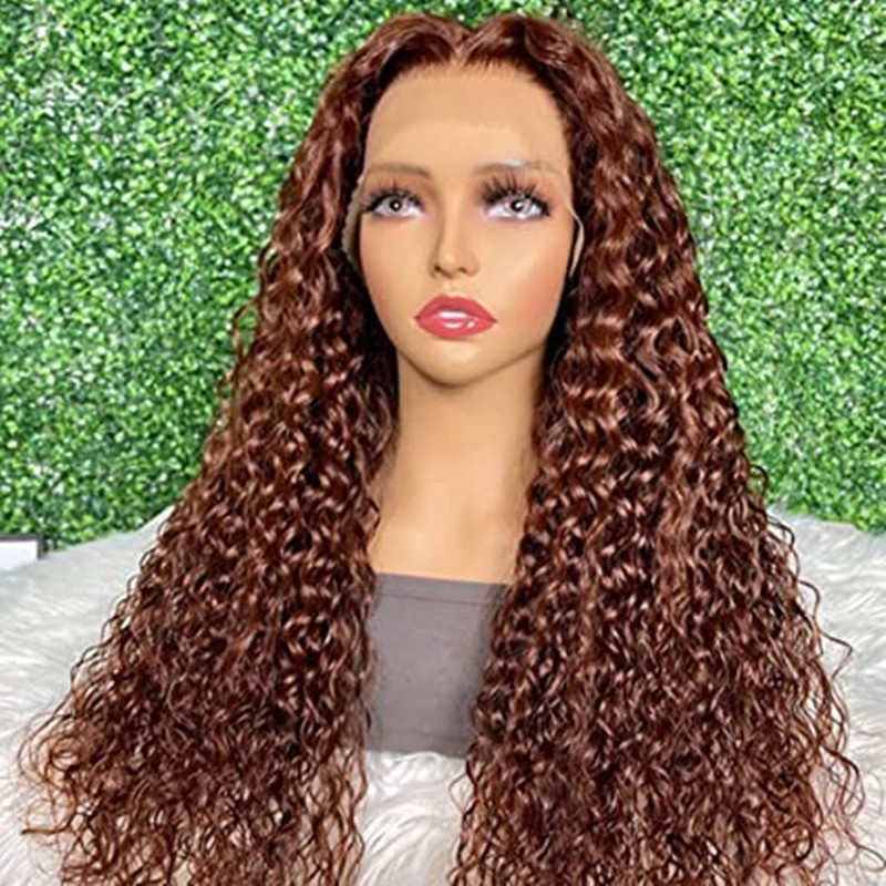 Perucas de renda de onda de ￡gua marrom avermelhada de cabelos humanos pr￩ -arrancados com cabelos de beb￪ Auburn Wig Frontal para mulheres 150% de densidade de 20 polegadas 20 polegadas