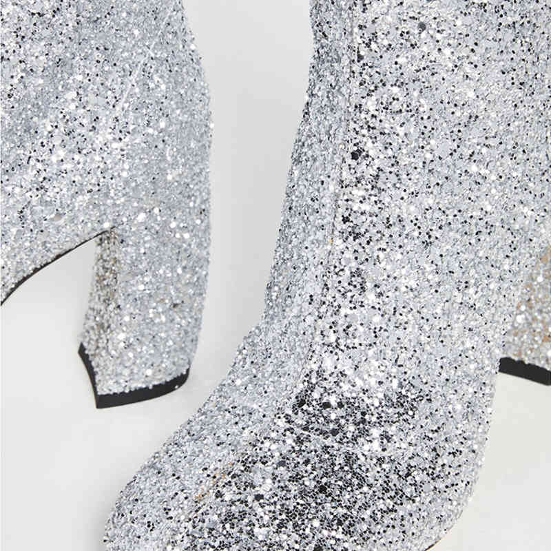 Bottes Arden Furtado femmes argent talons épais 5 cm paillettes bottes brillantes dames tissu pailleté grande taille 41 42 43 220906