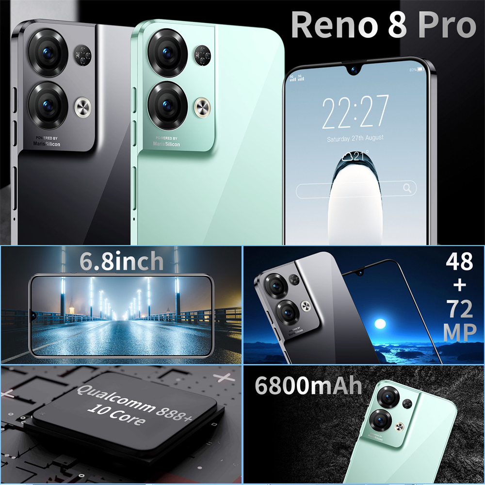 Tienkim Smart Reno8 Pro Telefon komórkowy odblokowany globalna wersja 6,8 cala 16 GB 512 GB Duża pamięć podwójna karta 10 rdzeni