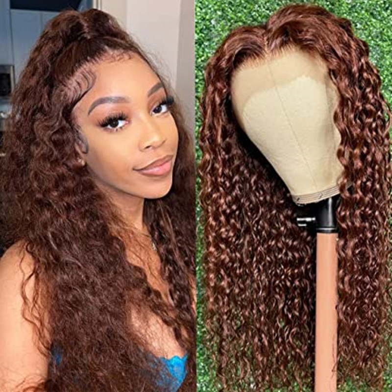 Perucas de renda de onda de ￡gua marrom avermelhada de cabelos humanos pr￩ -arrancados com cabelos de beb￪ Auburn Wig Frontal para mulheres 150% de densidade de 20 polegadas 20 polegadas