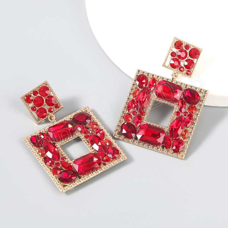 Boucles d'oreilles carrées en métal coloré en cristal, strass géométriques, accessoires de bijoux pour femmes