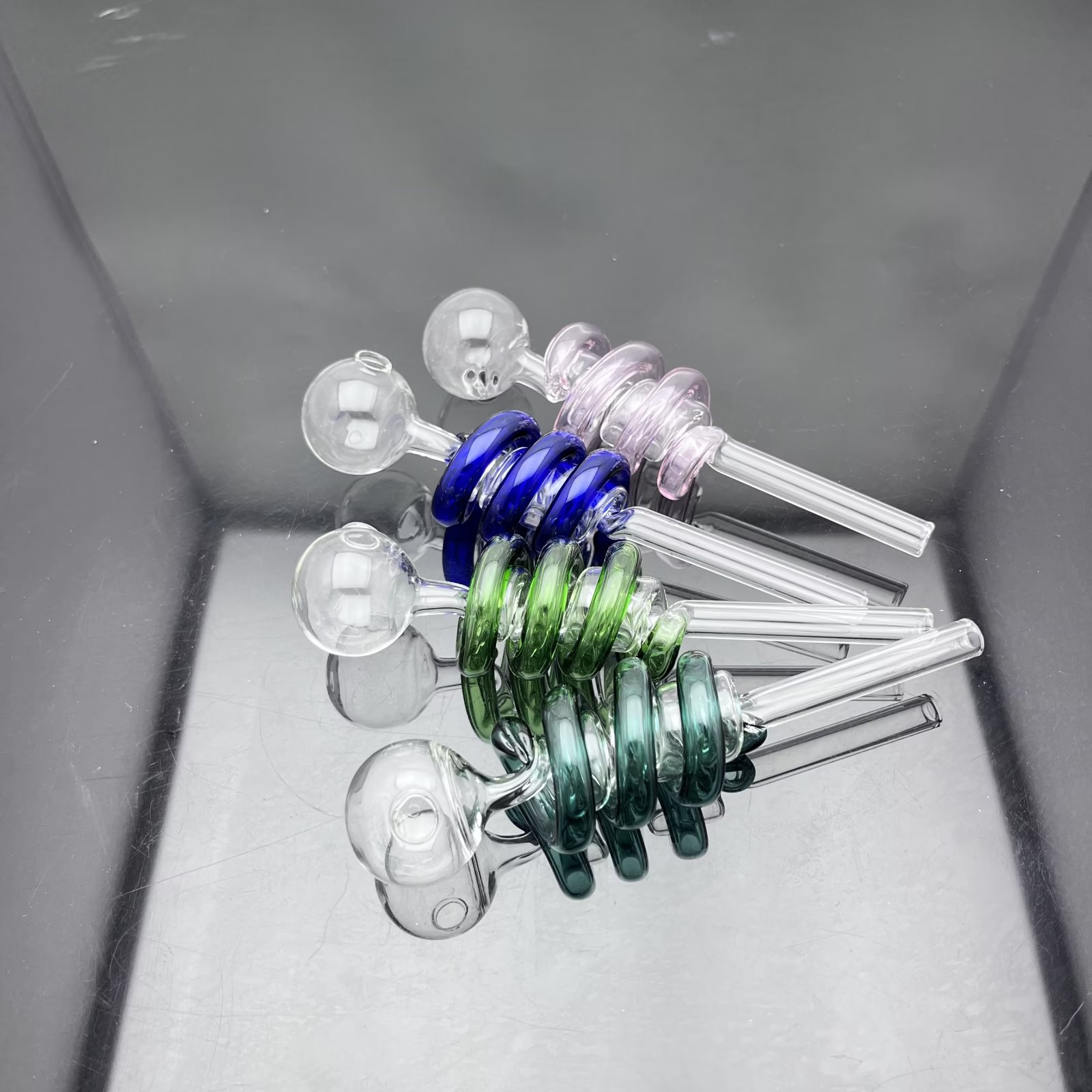 Glass Bowl Pipes Male Joint Colour Funnel Bowls Smoking New color double-layer spiral glass direct cooker