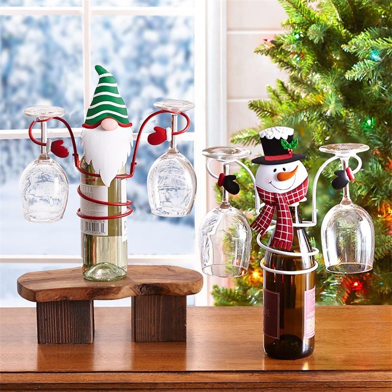 Autres fournitures de fête d'événement Bonhomme de neige de Noël Support de casier à vin Suspendu Boisson Verres à pied Étagère Bouteille de vin Coupe en verre Décor à la maison Ornement de bureau Année 220908