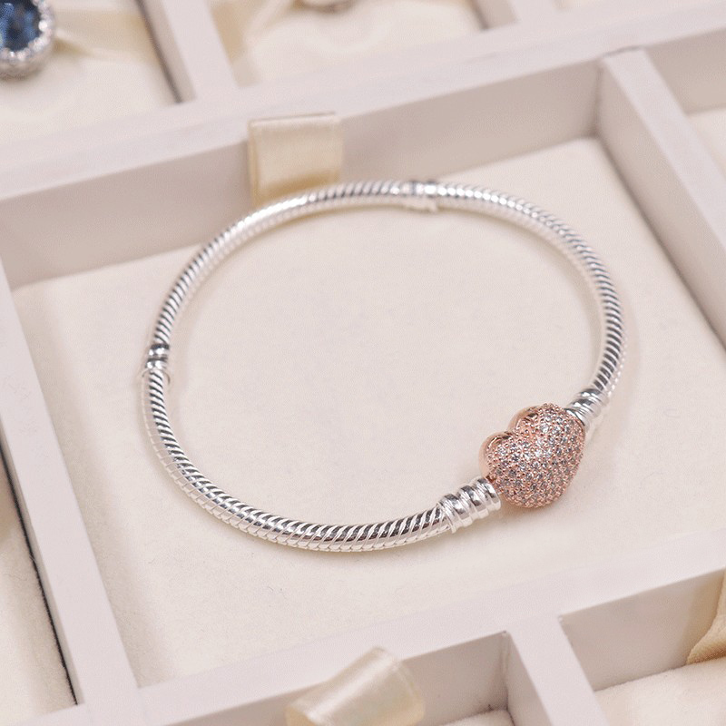 Rose Gold Hearts Pave Sluiting Bedelarmband Vrouwen Sterling Zilver Bruiloft designer Sieraden Set Originele Doos Voor pandora Snake Chain Armbanden