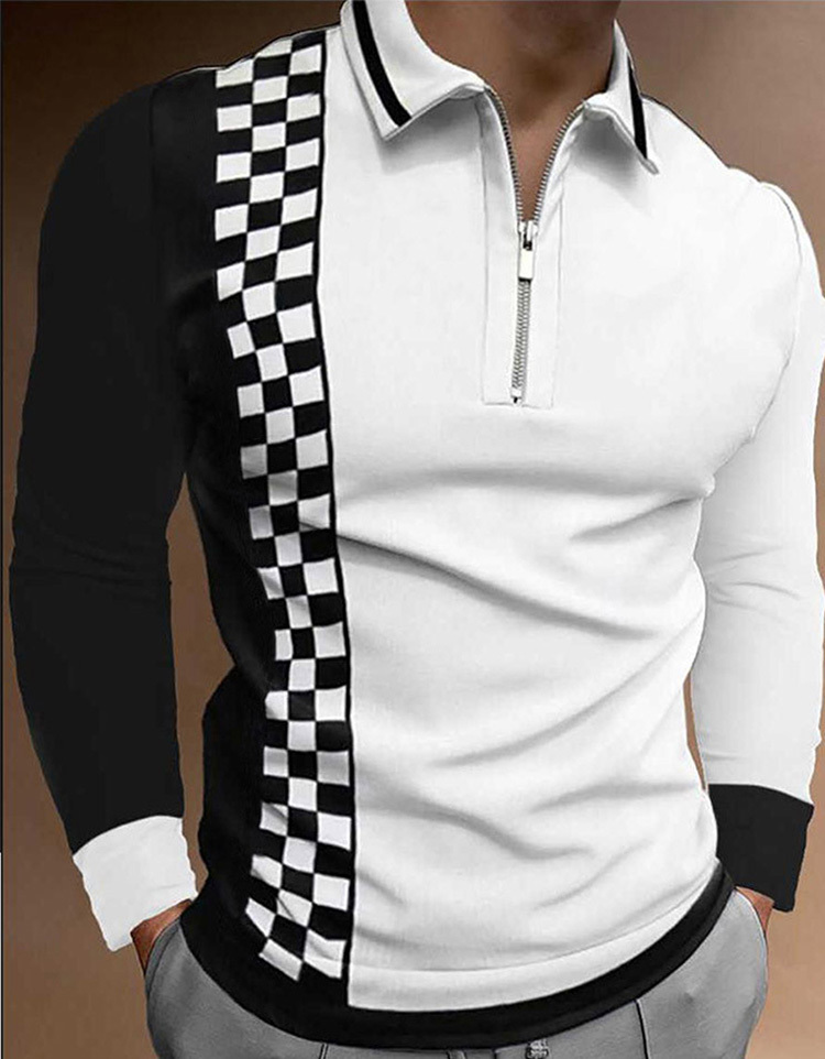 Hommes Polos Noir Blanc Rayé Plaid Casual Automne À Manches Longues Polos Homme Tee Shirt Tops Golf Vêtements Vêtements Pour 220908