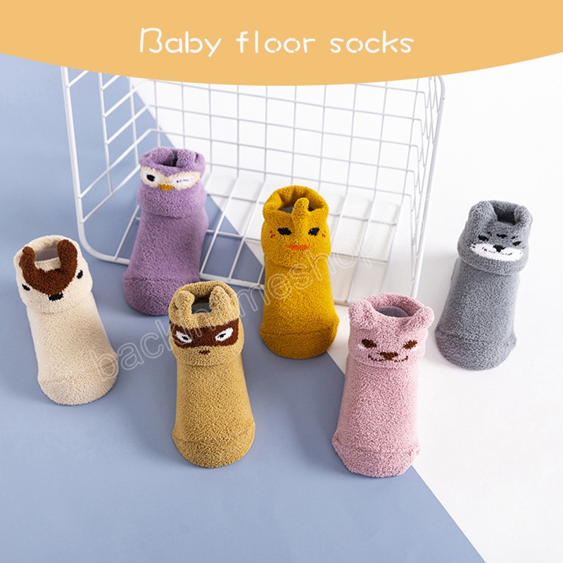 Cartoon Animal Baby Boy Girl Socks Coral Fleece Autumn Winter Warm Sock Kids Rubber Non-slip Floor Socks