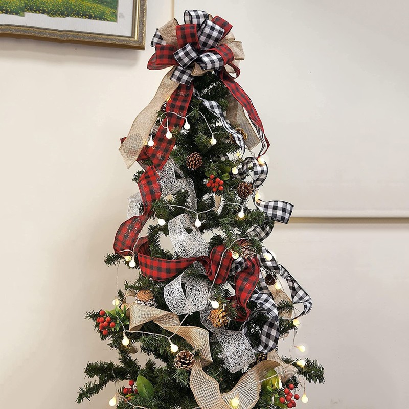 Decorazione feste Panno fatto a mano Plaid in lino Bowknot Confezione regalo Archi Albero di Natale Archi Decorazioni natalizie la casa Regali l'anno Decor # t2p 220908