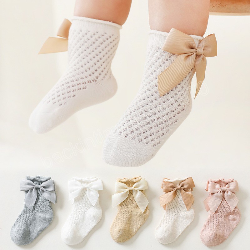 Meias para meninas de verão com grandes arcos de malha respirável infantil meias curtas Hollow Out Cotdler Cotton Meia 0-12 meses