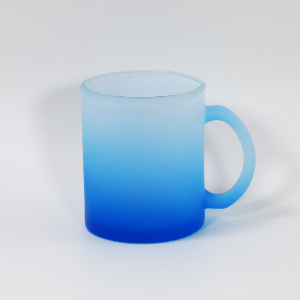 US warehouse 11oz sublimation coffe mugs Color Bottom Frosted Glass mugs with handle Ombre colors tumblers