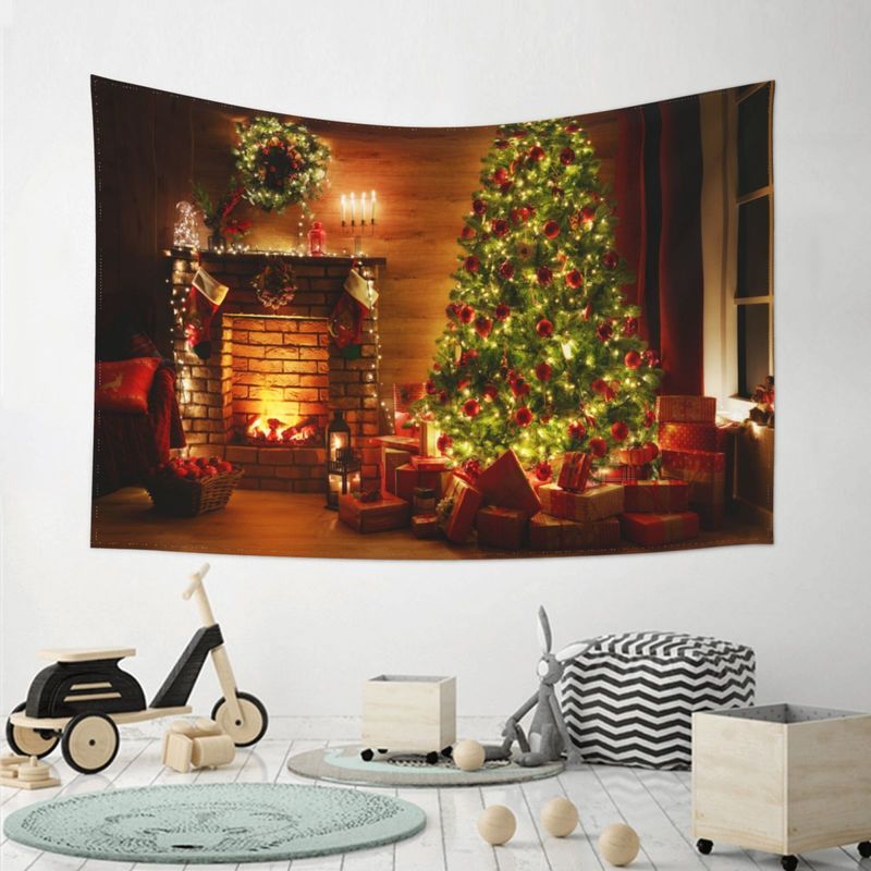 Tapestries Christmas Tapestry Tree And Fireplace Background Mounted Warm Family Wall Hanging Backdrop Home Room Decoration Gift 220908