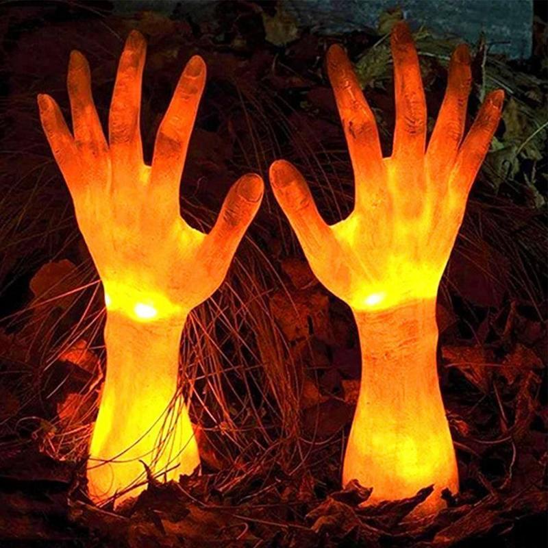 Party Decoration Halloween Ornaments Eyecatching Shatterproof Plastic Zombie Hands Shaped Glowing LED for Home Holiday 2209082740541