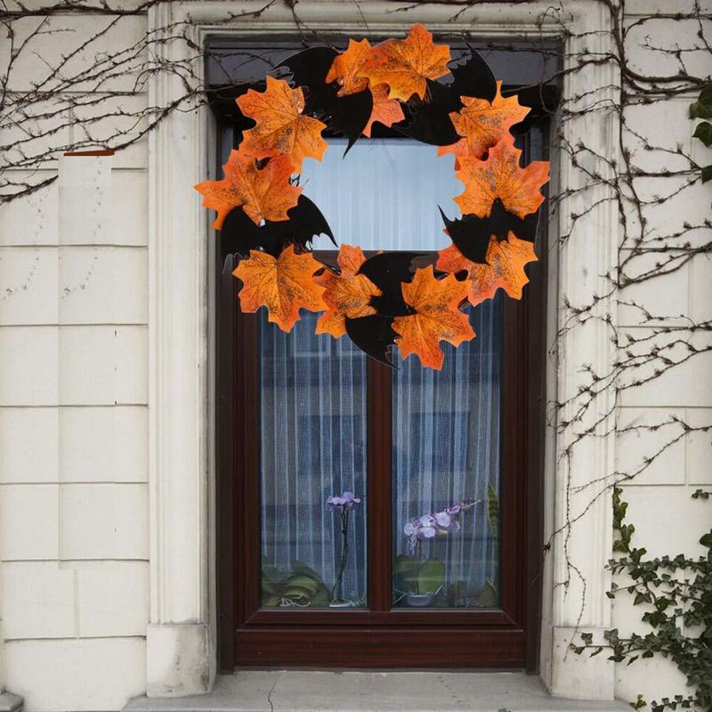 Party-Dekoration, Halloween-Kränze für die Haustür, draußen, künstliche Herbst-Ahornblätter, Halloween-Federkranz-Dekorationen, Party-DIY-Dekoration 220908