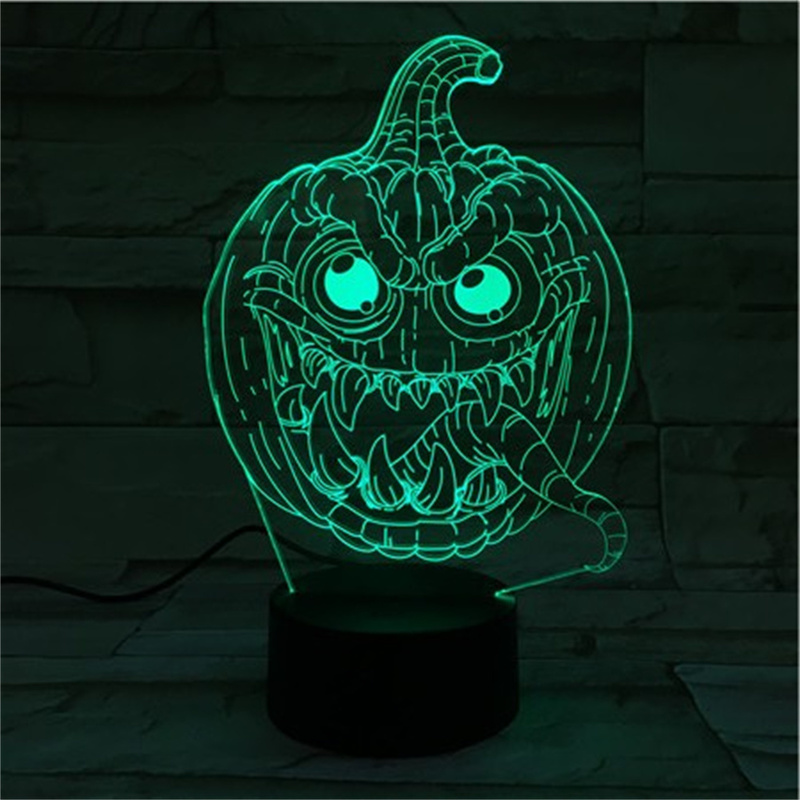 Halloween Toys Pumpkin 3D Acr￭lico L￢mpada de mesa Halloween Decora￧￣o do feriado Touch Controle remoto LED LED Ilus￣o Night Light Hologram Lamp 220908