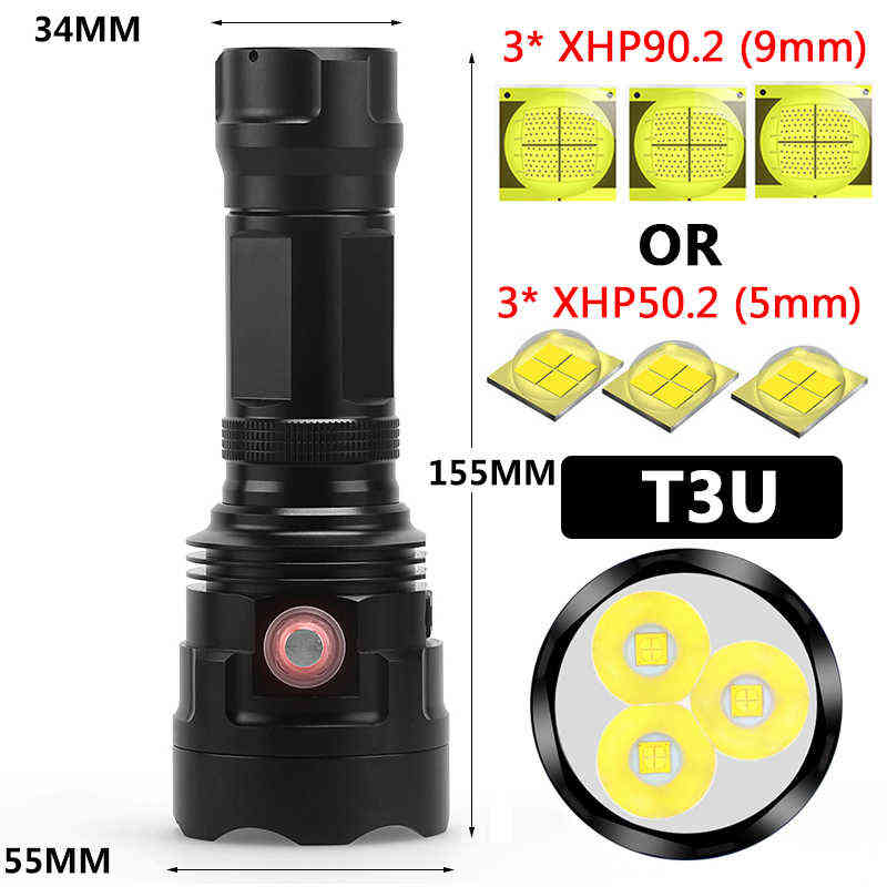 XHP90.2 12 núcleos de alta qualidade lanterna tática LED USB Recarregável 18650 26650 Bateria à prova d'água Lanterna Ultra Brighter J220713