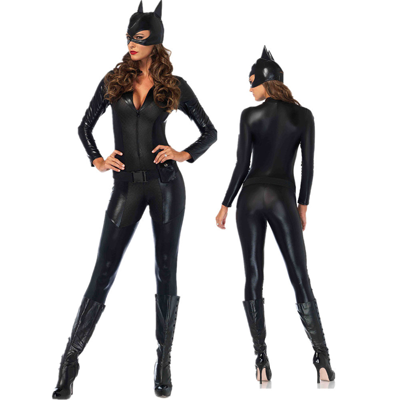 Plus Size Woman Carnival Halloween Black Cat Costume Sexy Latex Leotard Nightclub Role Play Cosplay Fancy Party Dress H1365893215