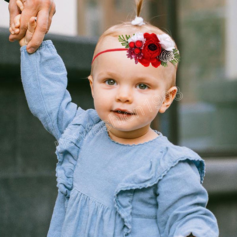 Diadema para bebé, corona Floral bonita de Navidad, banda para el pelo para niña, diadema elástica con lazo para recién nacido, accesorios para el cabello turbante