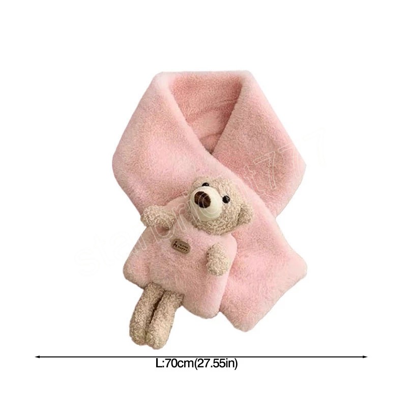 Cartoon Bear Plush Kids Scarf Cross Collar Boys Girls Scarf Imitation Rabbit Fur Winter Warm Children Scarves Gift