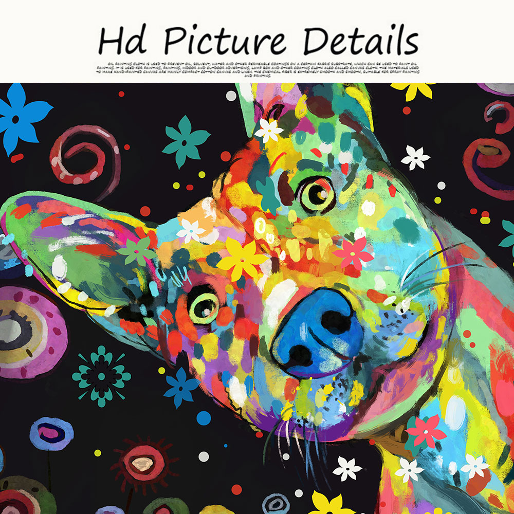 Painting Abstract Cartoon Colorful Dog Posters and Prints Animal Canvas Wall Art Picture For Living Room Home Decoration