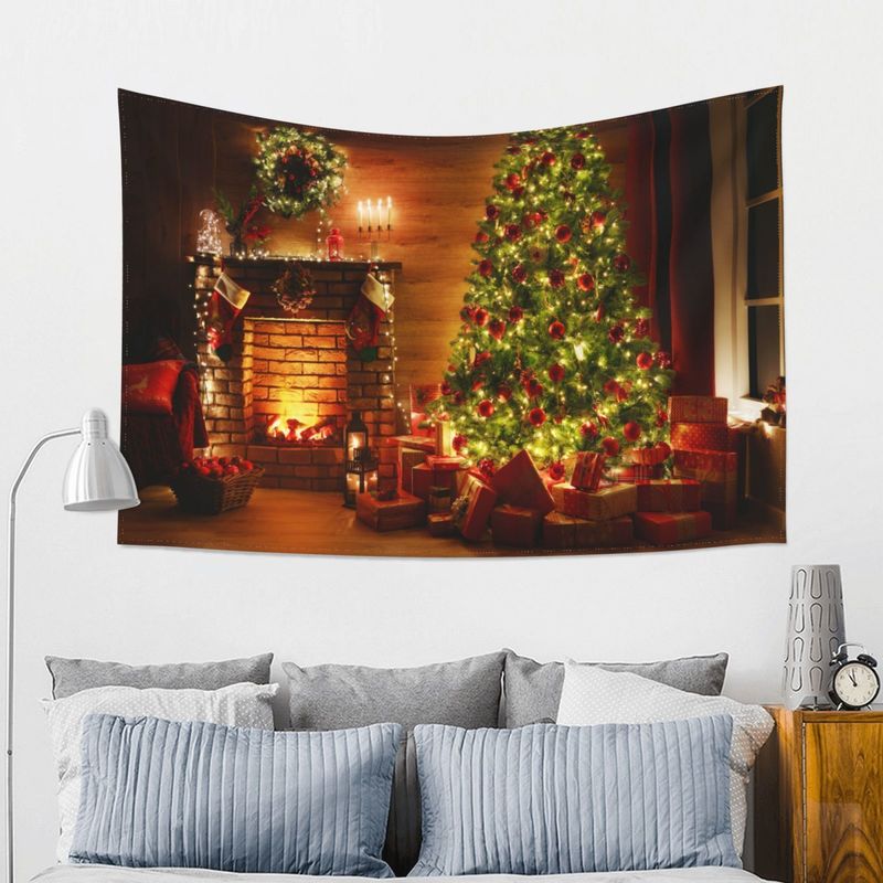 Tapestries Christmas Tapestry Tree And Fireplace Background Mounted Warm Family Wall Hanging Backdrop Home Room Decoration Gift 220908