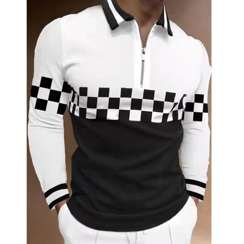 Men's Polos Clothing Black White Long Sleeve Men Polo Shirts Casual Fashion Turndown Collar Zipper Design Tops 220908