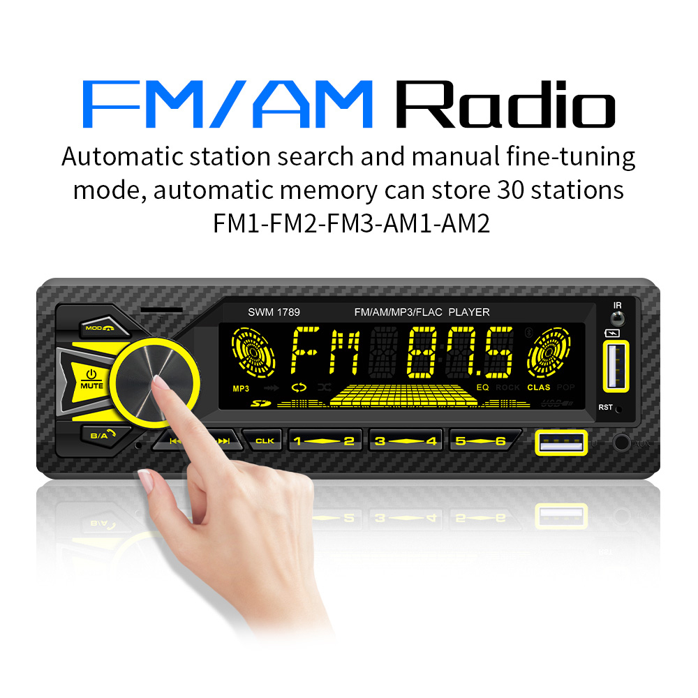 Auto mp3 stereo audio radio app controle bluetooth aux input tf usb single 1 din head unit met autozoeker functie swm-1789