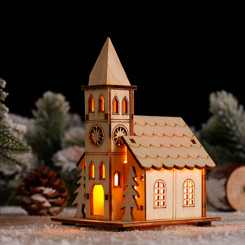 Другое мероприятие поставки поставки DIY натуральный деревянный бревенчатый домик с теплыми светодиодными огнями Рождественские украшения